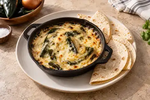 Queso Fundido served with its accompaniments