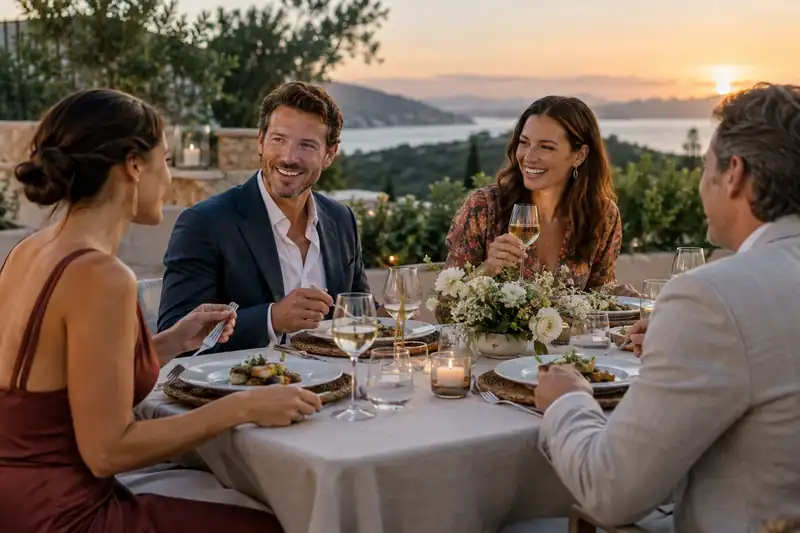 Guests enjoying individual plated courses at a private catered celebration