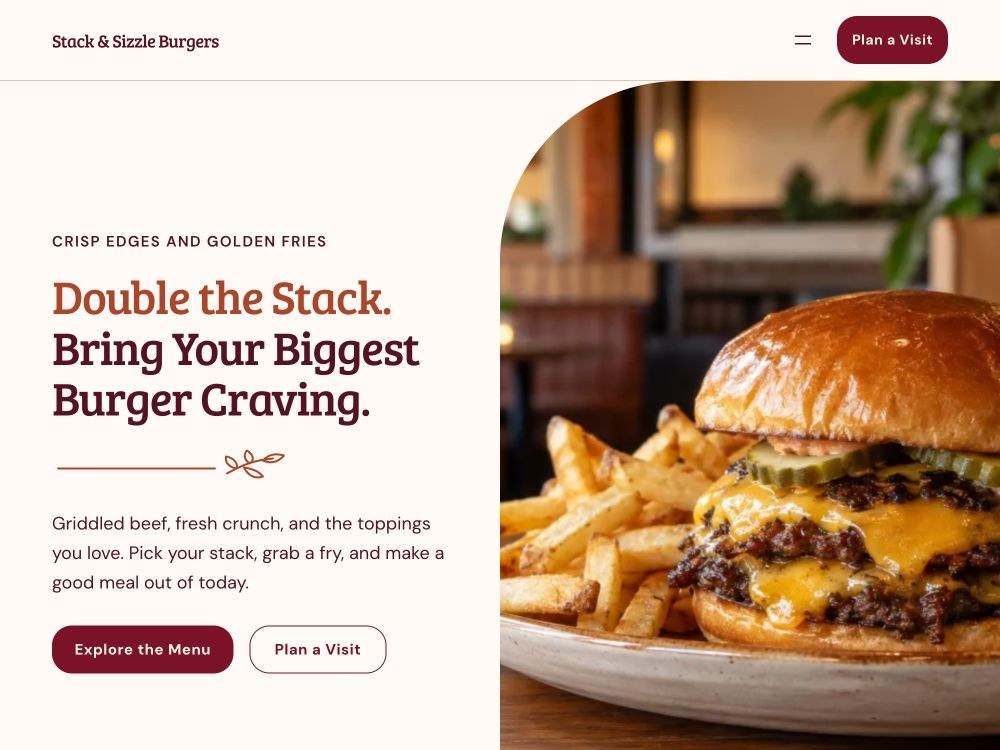 Burger Restaurant homepage in 05 · Peach Social