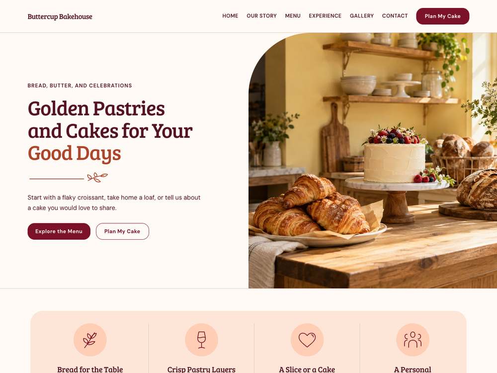 Bakery & Custom Cake Shop homepage in 05 · Peach Social